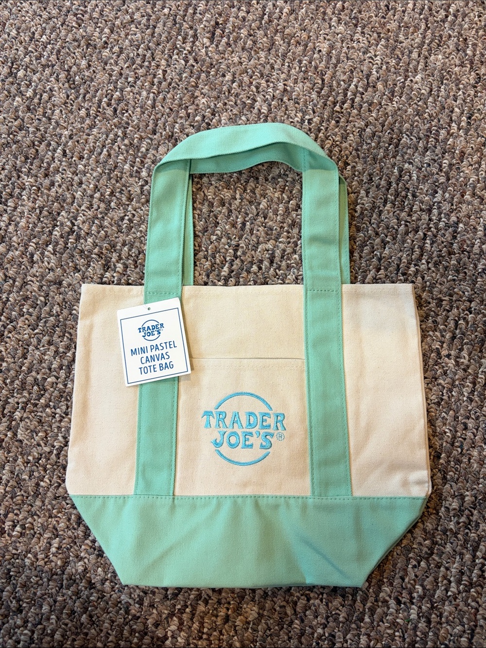 Trader Joe’s Mini Pastel Canvas Tote Bag - Cream with Mint Green